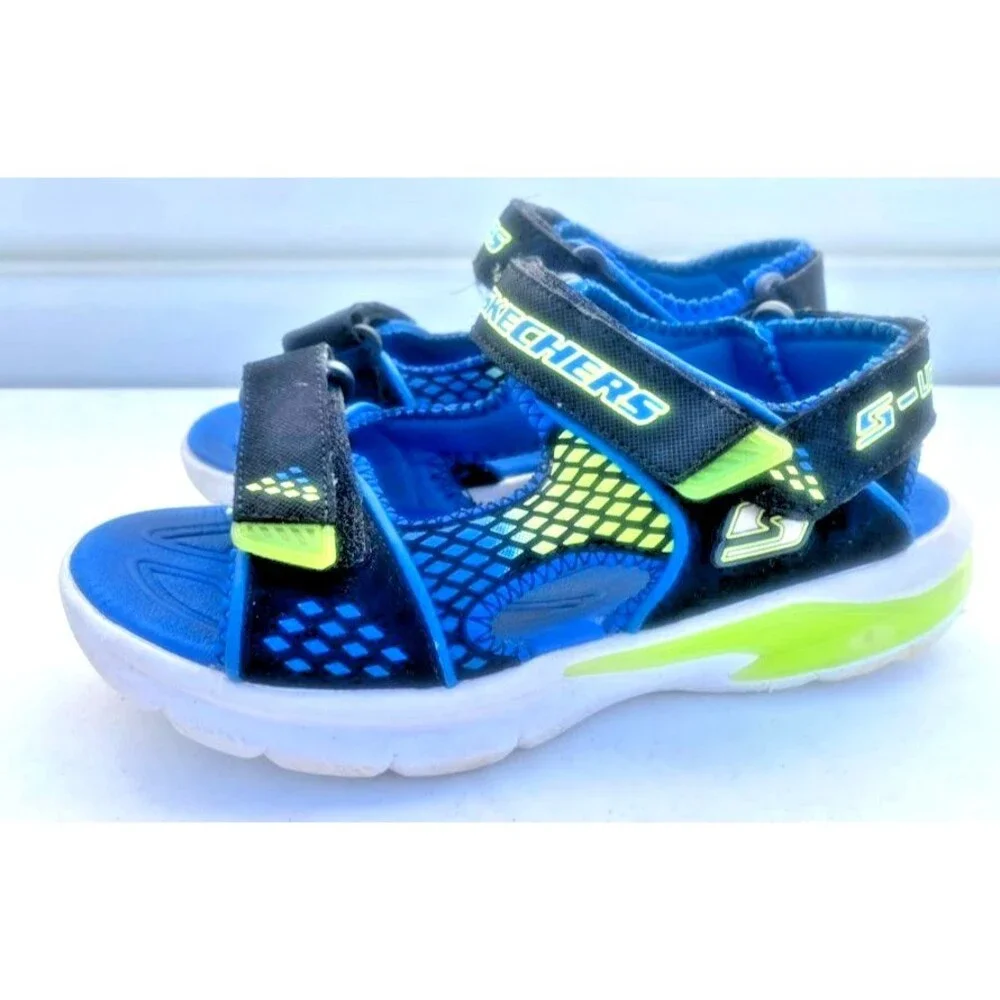 Skechers Mega Boys Sandals Size 3 Youth Light-up Multi Adjust Straps Water Shoes